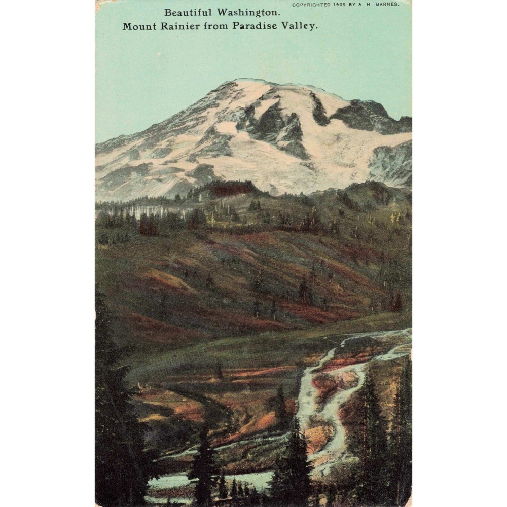 1909 Mount Rainier Paradise Valley Washington Antique Postcard AH Barnes VG - Picture 1 of 2
